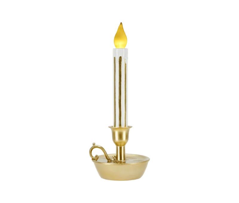 Bougie de Noël LED blanc or bougeoir doré flamme LED H32cm - Lilosquare
