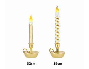 Bougie de Noël LED torsadée blanc or bougeoir doré flamme H39cm - Lilosquare