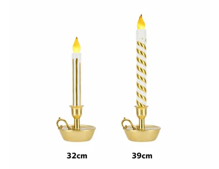 Bougie de Noël LED torsadée blanc or bougeoir doré flamme H39cm - Lilosquare