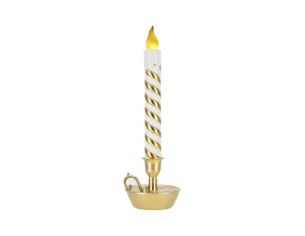 Bougie de Noël LED torsadée blanc or bougeoir doré flamme H39cm - Lilosquare