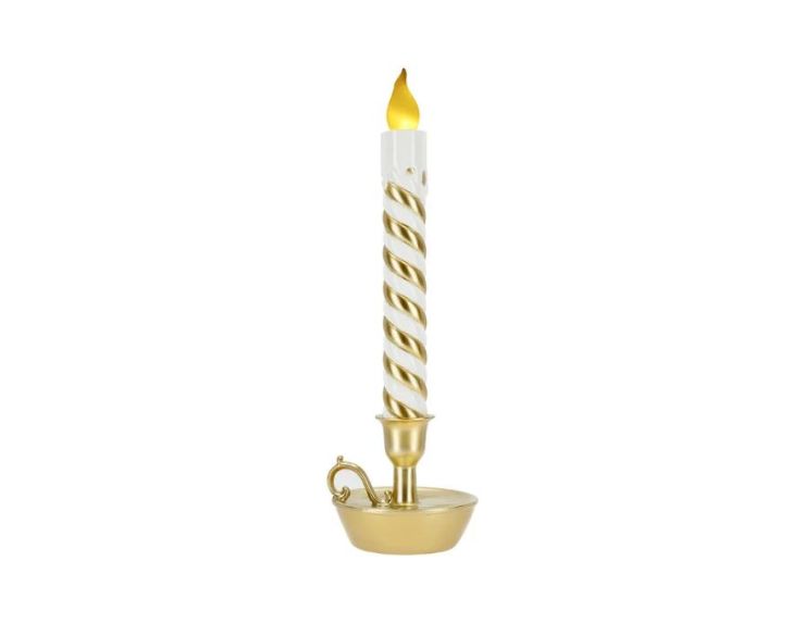 Bougie de Noël LED torsadée blanc or bougeoir doré flamme H39cm - Lilosquare