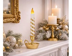 Bougie de Noël LED torsadée blanc or bougeoir doré flamme H39cm - Lilosquare