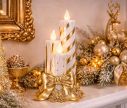 Voir la slide Trio bougies Noël LED blanc or rayées nœud doré poinsettia H41cm - Lilosquare