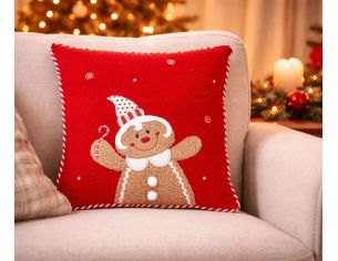 Coussin de Noël pain d'épices rouge Cannelle canne à sucre 37x37cm - Lilosquare