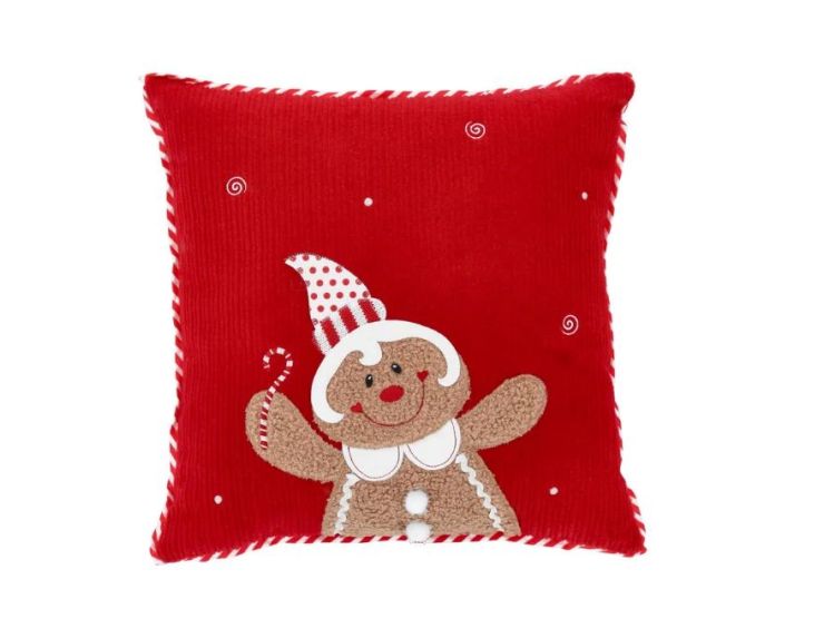 Coussin de Noël pain d'épices rouge Cannelle canne à sucre 37x37cm - Lilosquare