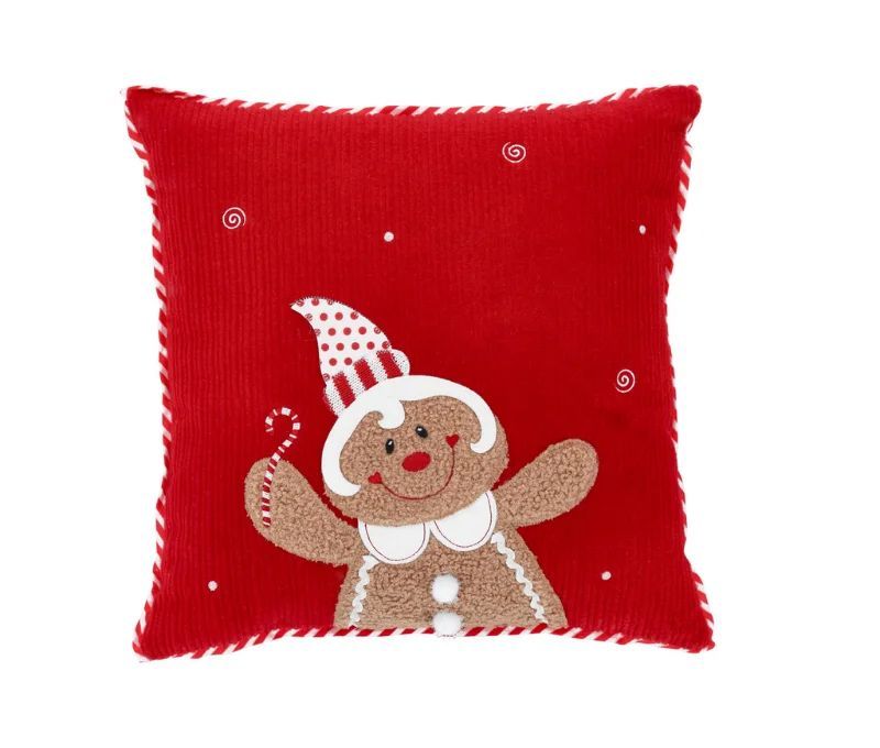 Coussin de Noël pain d'épices rouge Cannelle canne à sucre 37x37cm - Lilosquare