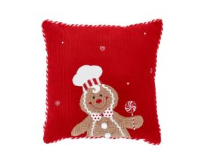 Coussin de Noël pain d'épices rouge Gustave sucette chapeau chef 37x37cm - Lilosquare