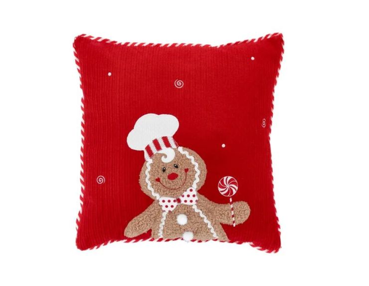 Coussin de Noël pain d'épices rouge Gustave sucette chapeau chef 37x37cm - Lilosquare