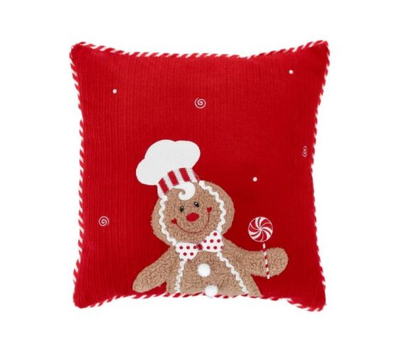 Coussin de Noël pain d'épices rouge Gustave sucette chapeau chef 37x37cm - Lilosquare