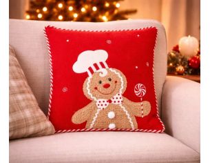 Coussin de Noël pain d'épices rouge Gustave sucette chapeau chef 37x37cm - Lilosquare