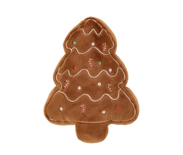 Coussin Noël forme sapin pain d'épices brun cannes à sucre 40x32cm - Lilosquare