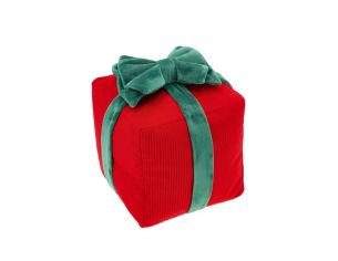 Coussin de Noël forme cadeau rouge velours côtelé nœud vert 24x24cm - Lilosquare