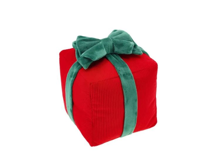 Coussin de Noël forme cadeau rouge velours côtelé nœud vert 24x24cm - Lilosquare