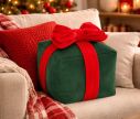Voir la slide Coussin de Noël forme cadeau vert velours côtelé nœud rouge 30x30cm - Lilosquare