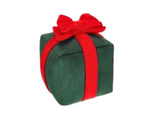 Coussin de Noël forme cadeau vert velours côtelé nœud rouge 30x30cm - Lilosquare