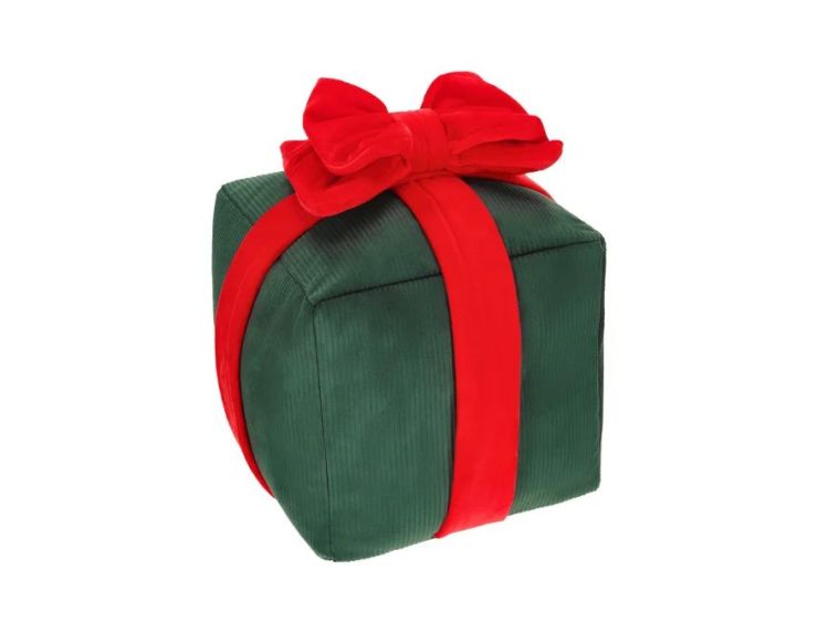 Coussin de Noël forme cadeau vert velours côtelé nœud rouge 30x30cm - Lilosquare