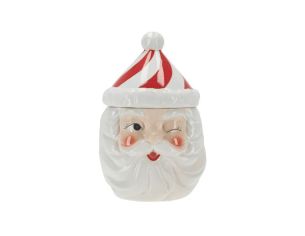 Boîte à biscuits Père Noël céramique rouge blanc chapeau rayé H26cm - Lilosquare