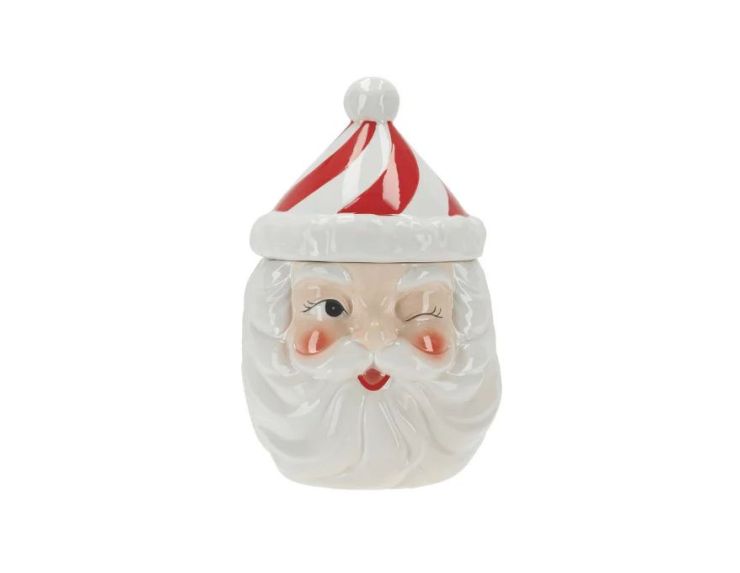 Boîte à biscuits Père Noël céramique rouge blanc chapeau rayé H26cm - Lilosquare