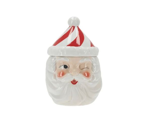 Boîte à biscuits Père Noël céramique rouge blanc chapeau rayé H26cm - Lilosquare