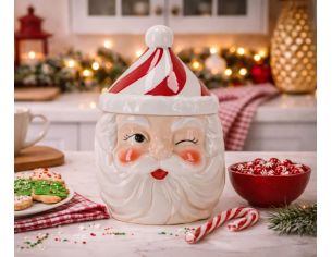 Boîte à biscuits Père Noël céramique rouge blanc chapeau rayé H26cm - Lilosquare