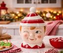 Voir la slide Boîte à biscuits lutin elfe céramique rouge blanc chapeau rayé clin d'œil H26cm - Lilosquare