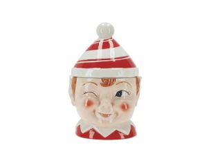 Boîte à biscuits lutin elfe céramique rouge blanc chapeau rayé clin d'œil H26cm - Lilosquare