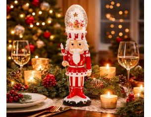 Figurine Noël casse-noisette rouge blanc boule neige tournante LED H49cm - Lilosquare