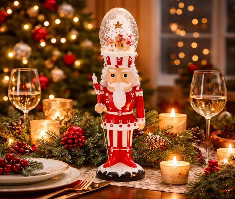 Figurine Noël casse-noisette rouge blanc boule neige tournante LED H49cm - Lilosquare