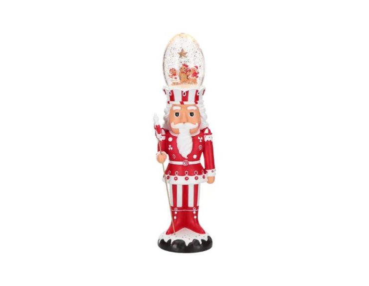 Figurine Noël casse-noisette rouge blanc boule neige tournante LED H49cm - Lilosquare