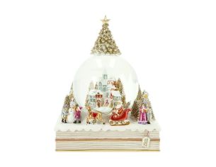 Boule à neige Noël village Père Noël traineau sapin doré socle livre LED H22cm - Lilosquare