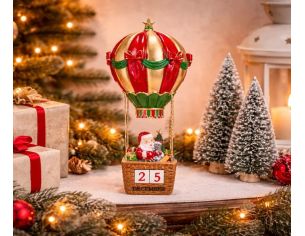 Décompte Noël montgolfière Père Noël rouge or vert cubes date polyrésine H34cm - Lilosquare