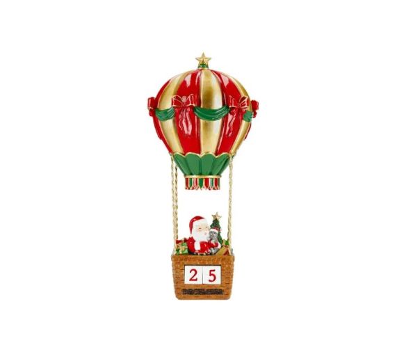 Décompte Noël montgolfière Père Noël rouge or vert cubes date polyrésine H34cm - Lilosquare