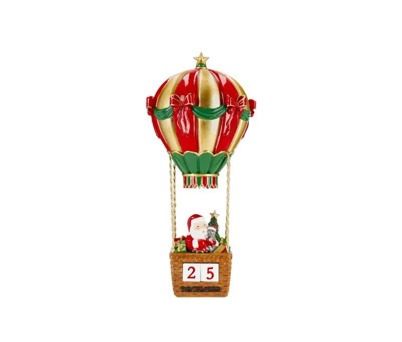 Décompte Noël montgolfière Père Noël rouge or vert cubes date polyrésine H34cm - Lilosquare