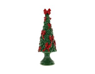 Sapin Noël décoratif polyrésine vert nœuds rouges socle H38cm - Lilosquare