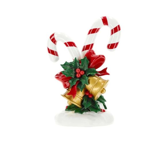 Décoration Noël cannes à sucre grelots dorés houx nœud rouge polyrésine H29cm - Lilosquare