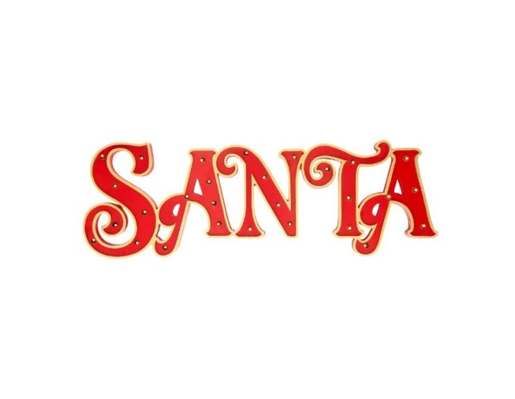 Enseigne murale Noël SANTA LED rouge or bois métal lettres 91x30cm - Lilosquare