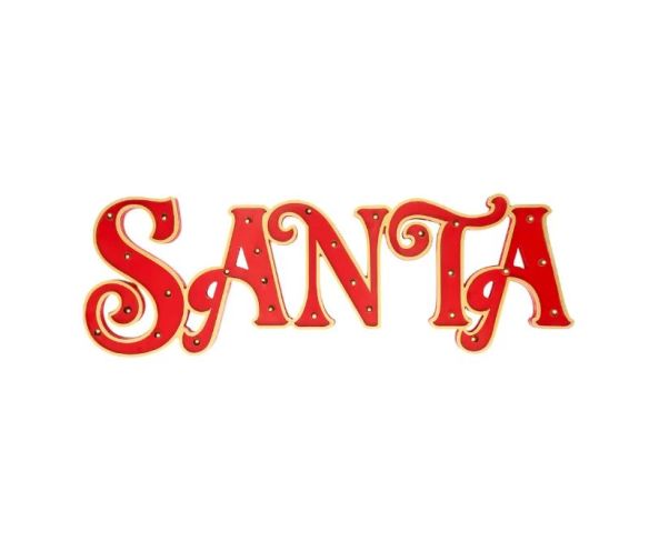 Enseigne murale Noël SANTA LED rouge or bois métal lettres 91x30cm - Lilosquare
