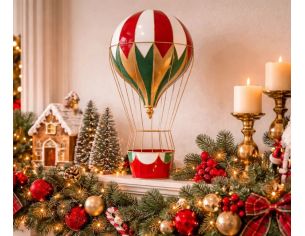 Décoration Noël montgolfière métal rouge vert blanc or nacelle H76cm - Lilosquare