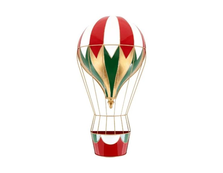 Décoration Noël montgolfière métal rouge vert blanc or nacelle H76cm - Lilosquare