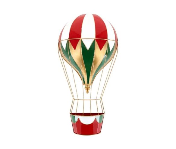 Décoration Noël montgolfière métal rouge vert blanc or nacelle H76cm - Lilosquare