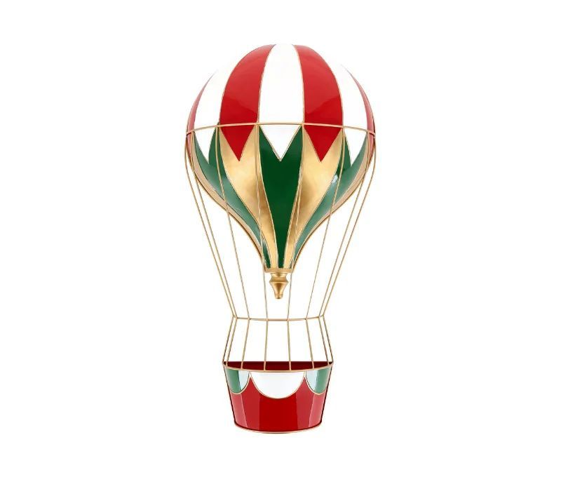 Décoration Noël montgolfière métal rouge vert blanc or nacelle H76cm - Lilosquare