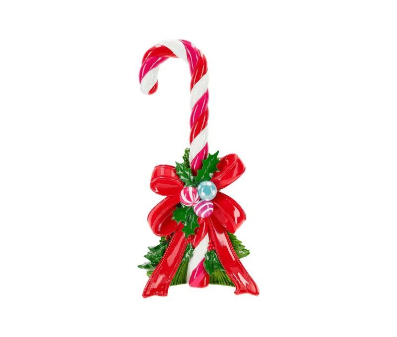 Décoration Noël sucre d'orge rose blanc nœud rouge houx boules polyrésine H45cm - Lilosquare