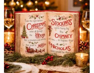 Décoration Noël livre ouvert poème Twas Night Before Christmas rouge 27x19cm - Lilosquare