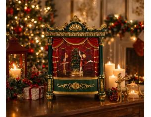 Boîte à musique théâtre ballet Noël vert or danseurs tournants LED rideau rouge - Lilosquare