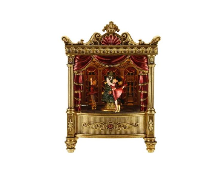 Boîte à musique théâtre ballet Noël or rouge danseurs tournants LED rideau rouge - Lilosquare