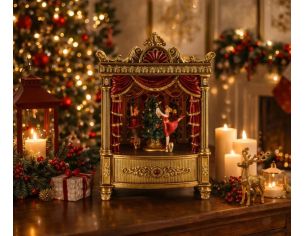 Boîte à musique théâtre ballet Noël or rouge danseurs tournants LED rideau rouge - Lilosquare