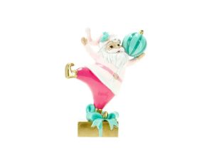 Figurine Noël Père Noël rose fuchsia turquoise cadeau doré boule 22cm - Lilosquare