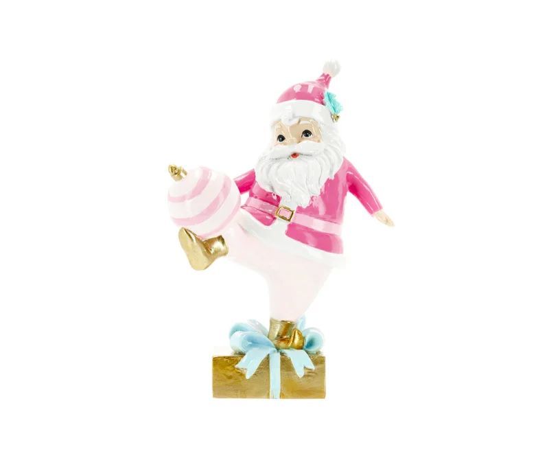 Figurine Noël Père Noël rose blanc cadeau doré boule rose rayée 22cm - Lilosquare