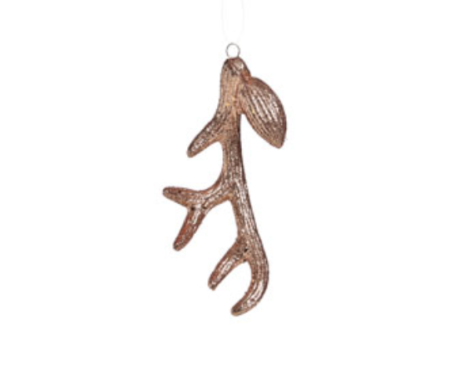Suspension pour votre sapin de Noël, ramure de renne cuivré scintillante. Hauteur 15 cm.