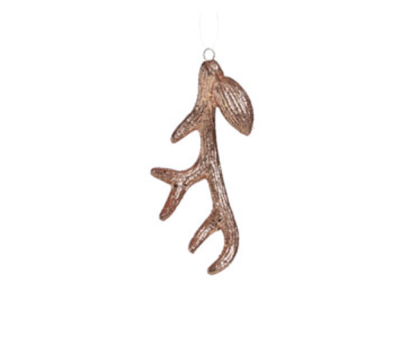 Suspension pour votre sapin de Noël, ramure de renne cuivré scintillante. Hauteur 15 cm.